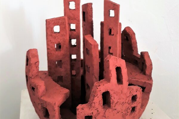 sculpture argile maison village abstrait